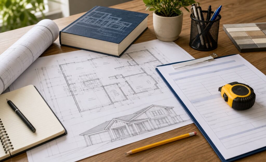 Home addition permit documents and architectural drawings for an Estero project