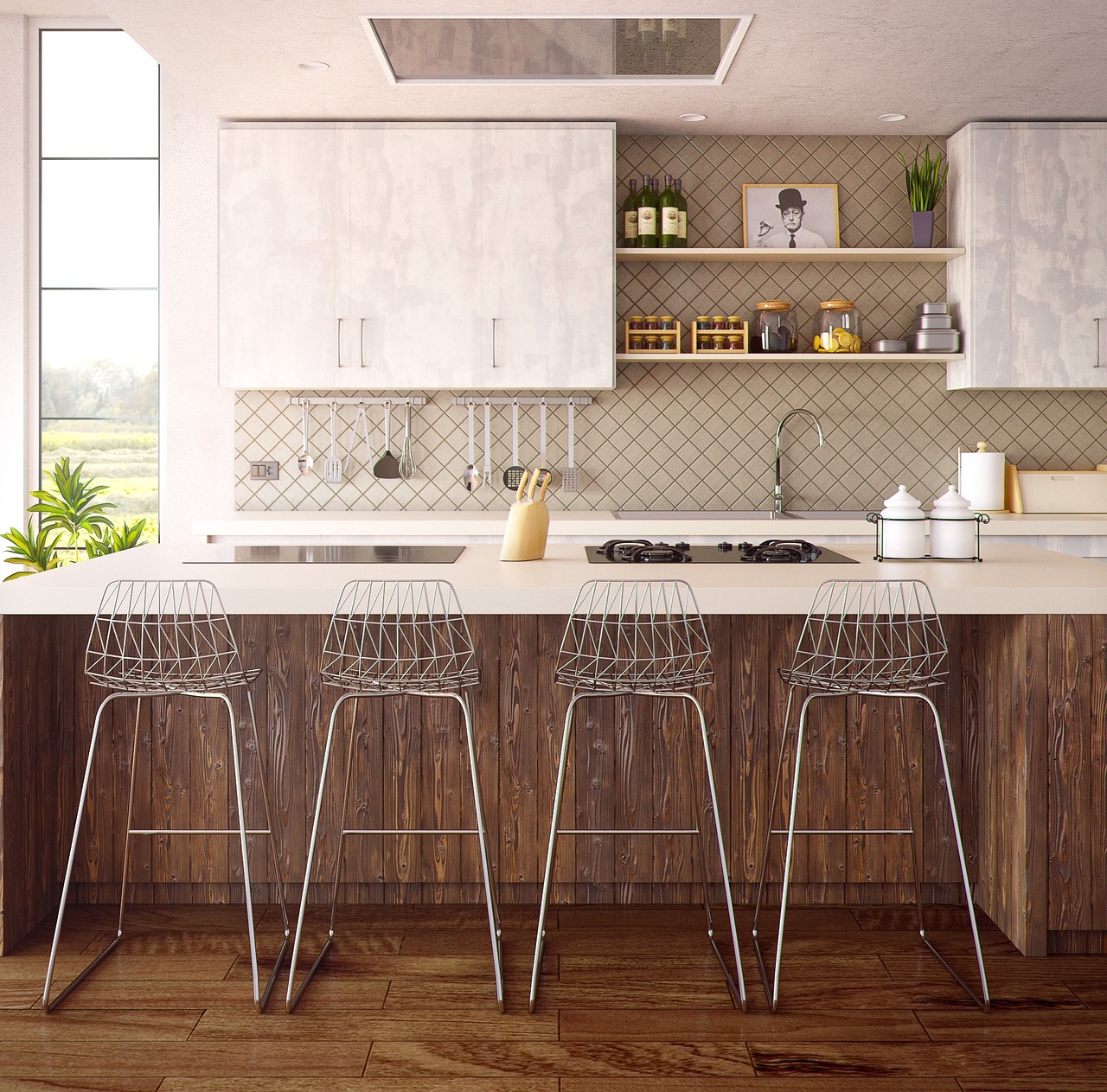 Naples kitchen remodel with white shaker cabinets, quartz countertops, and tile backsplash in a Southwest Florida home