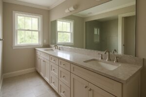Dual-vanity master bathroom with two sinks in an Estero home