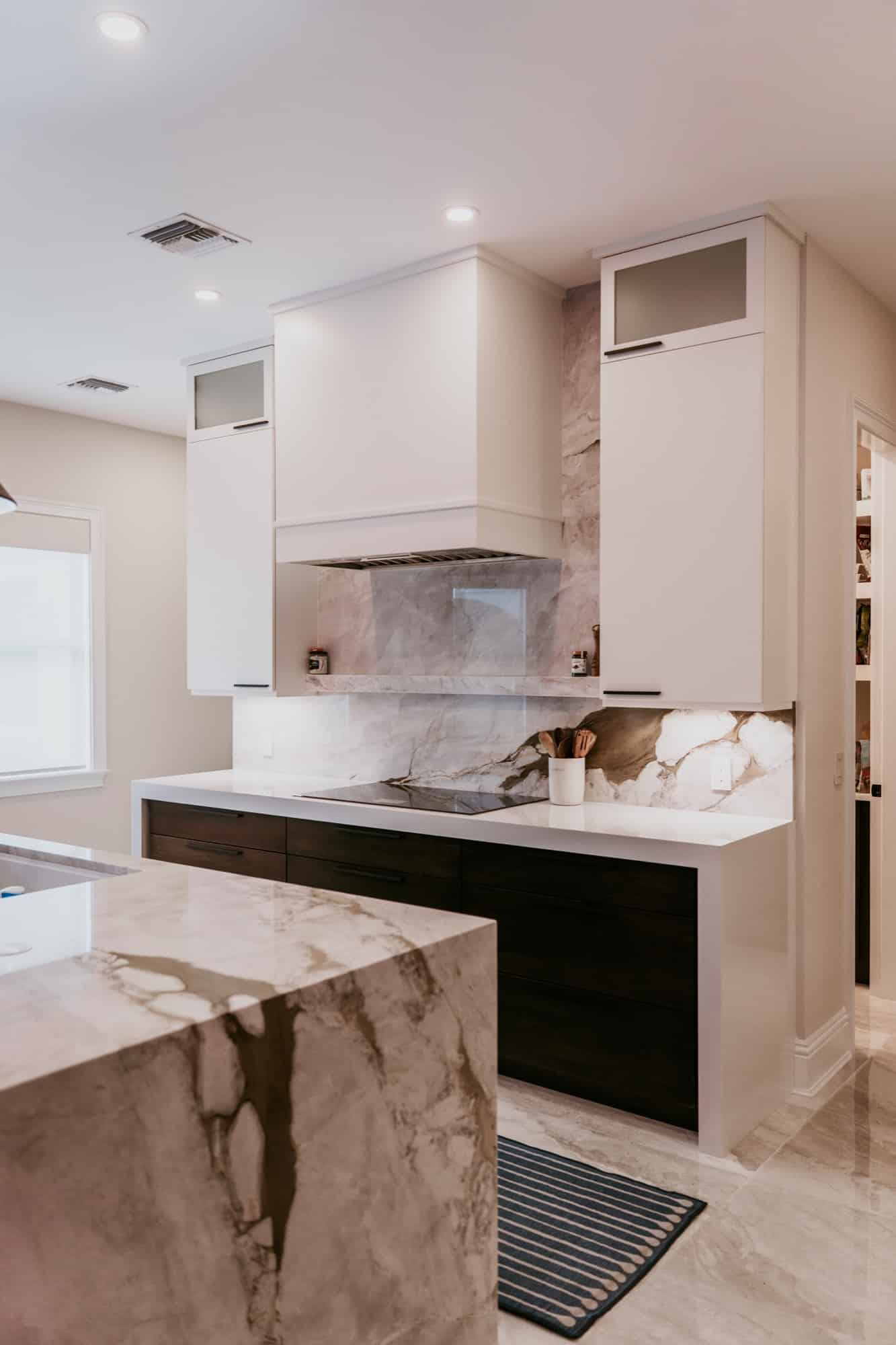 Kitchen: waterfall island edge. Alliance Construction remodel, Southwest Florida