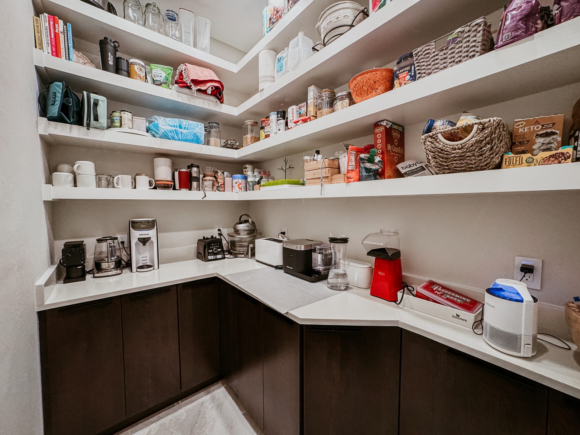 Custom walk-in pantry with built-in shelving, Alliance Construction project