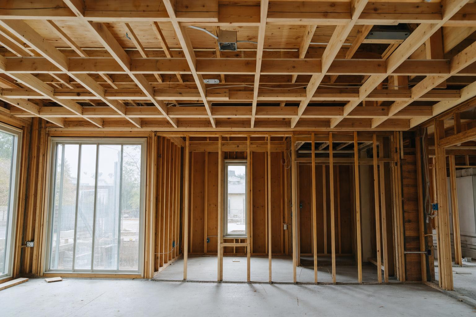 Ceiling blocking and coffer grid framing before drywall