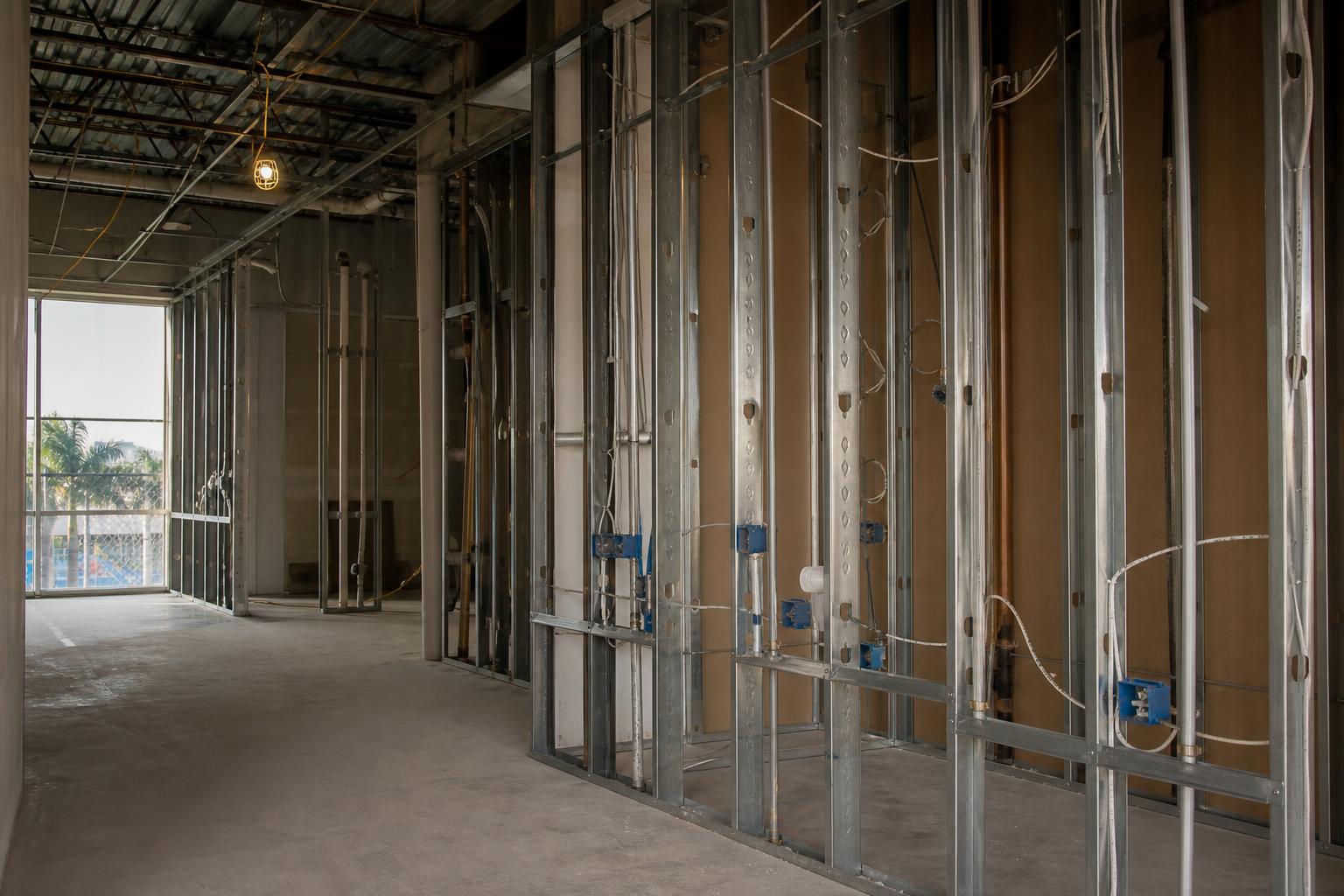 Tenant suite framing and electrical rough-in in Fort Myers
