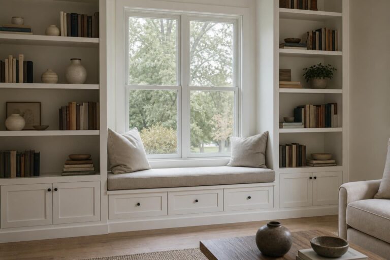 Built-In Bookcase With Window Seat Ideas for Florida Homes